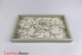 Cream rectangular lacquer tray with hand-painted chrysanthemum 18*30 cm